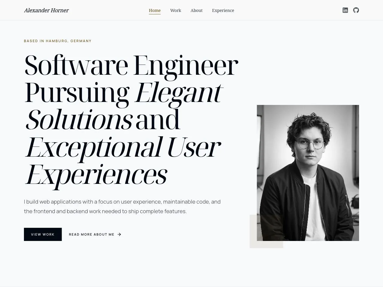 Homepage of the finished 2026 portfolio